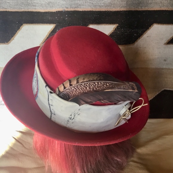 Vintage red 100%wool felt hat created by AmyG O/S  display picture 3